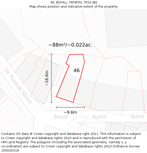 46, BOHILL, PENRYN, TR10 8JG: Plot and title map