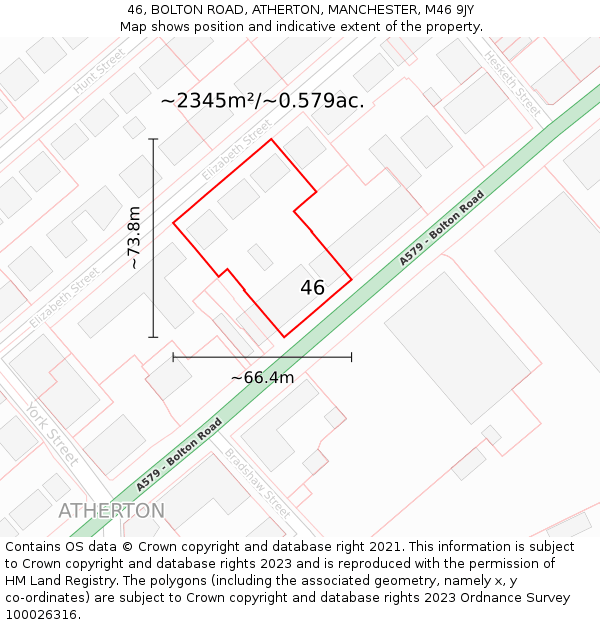 46, BOLTON ROAD, ATHERTON, MANCHESTER, M46 9JY: Plot and title map