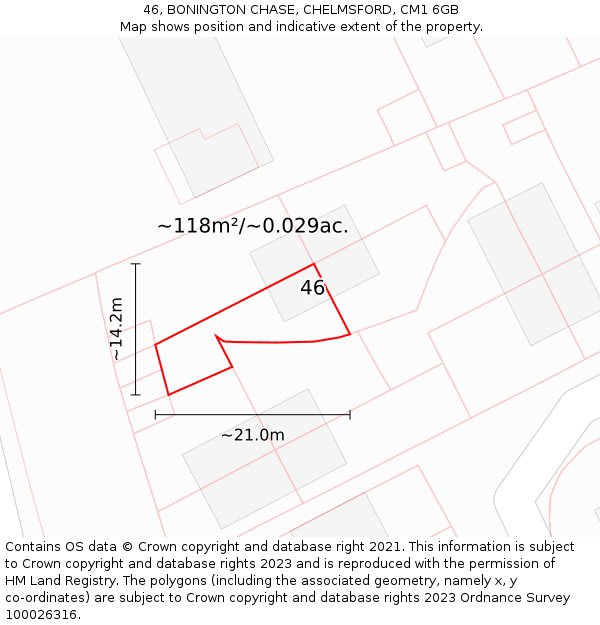 46, BONINGTON CHASE, CHELMSFORD, CM1 6GB: Plot and title map