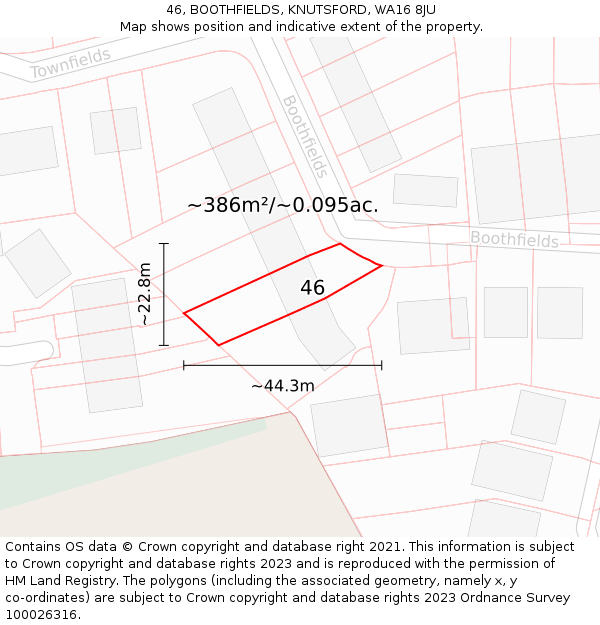 46, BOOTHFIELDS, KNUTSFORD, WA16 8JU: Plot and title map