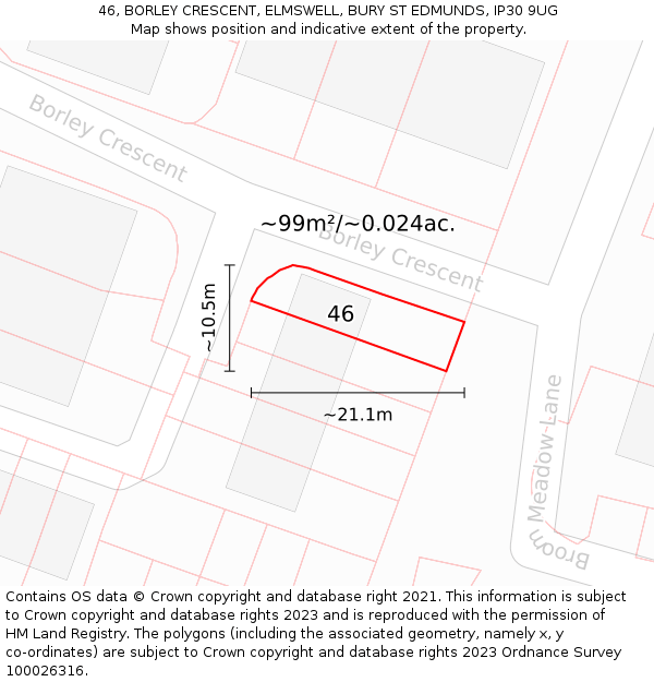 46, BORLEY CRESCENT, ELMSWELL, BURY ST EDMUNDS, IP30 9UG: Plot and title map