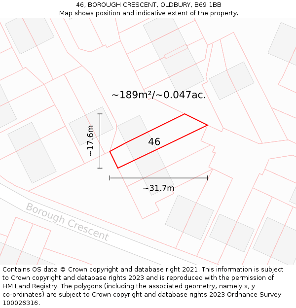 46, BOROUGH CRESCENT, OLDBURY, B69 1BB: Plot and title map