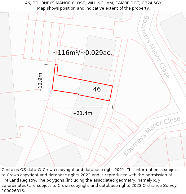 46, BOURNEYS MANOR CLOSE, WILLINGHAM, CAMBRIDGE, CB24 5GX: Plot and title map