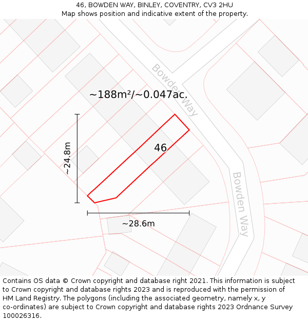 46, BOWDEN WAY, BINLEY, COVENTRY, CV3 2HU: Plot and title map