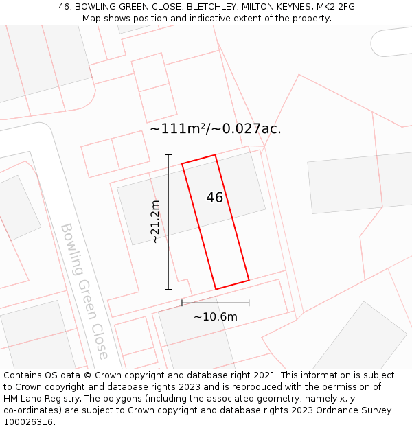 46, BOWLING GREEN CLOSE, BLETCHLEY, MILTON KEYNES, MK2 2FG: Plot and title map