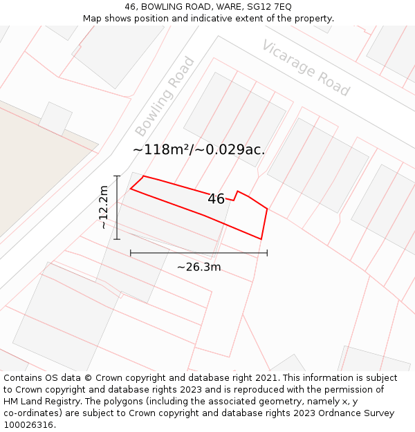 46, BOWLING ROAD, WARE, SG12 7EQ: Plot and title map