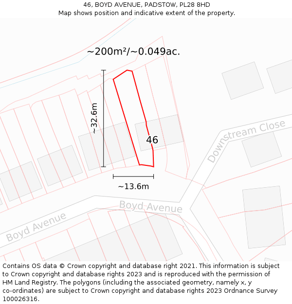 46, BOYD AVENUE, PADSTOW, PL28 8HD: Plot and title map