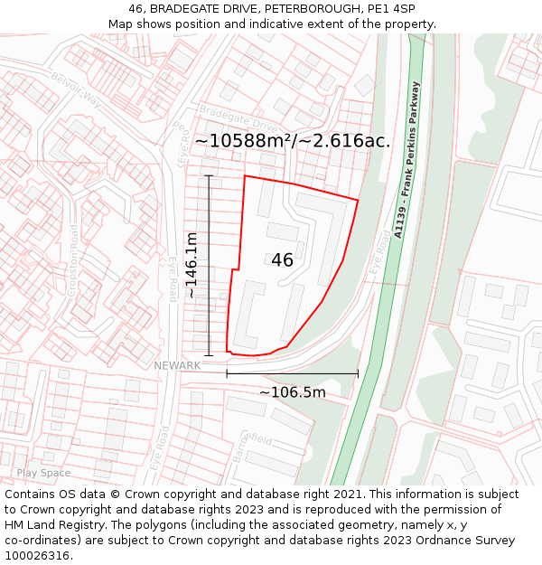 46, BRADEGATE DRIVE, PETERBOROUGH, PE1 4SP: Plot and title map