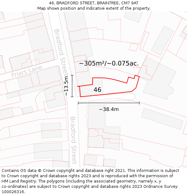 46, BRADFORD STREET, BRAINTREE, CM7 9AT: Plot and title map