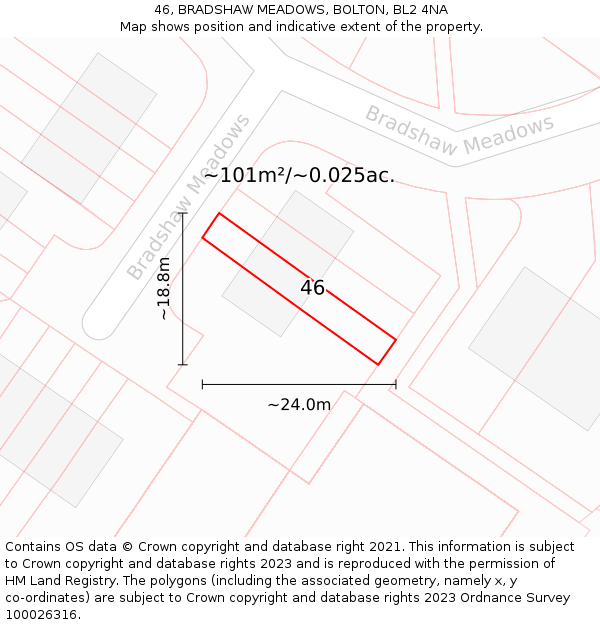 46, BRADSHAW MEADOWS, BOLTON, BL2 4NA: Plot and title map