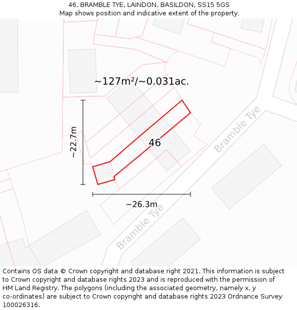 46, BRAMBLE TYE, LAINDON, BASILDON, SS15 5GS: Plot and title map