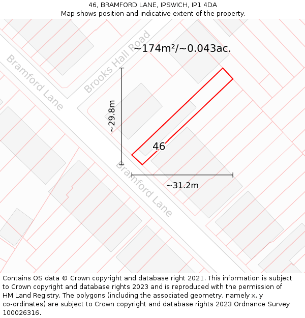 46, BRAMFORD LANE, IPSWICH, IP1 4DA: Plot and title map