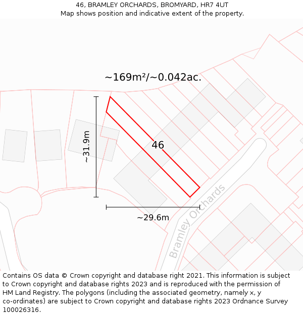 46, BRAMLEY ORCHARDS, BROMYARD, HR7 4UT: Plot and title map