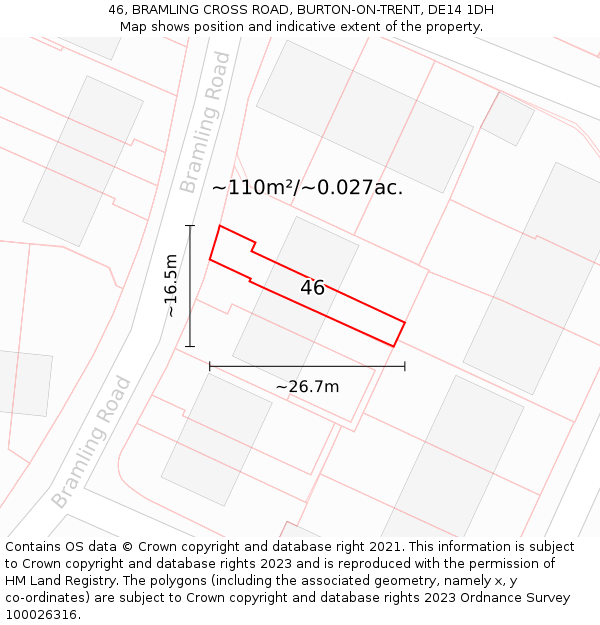 46, BRAMLING CROSS ROAD, BURTON-ON-TRENT, DE14 1DH: Plot and title map