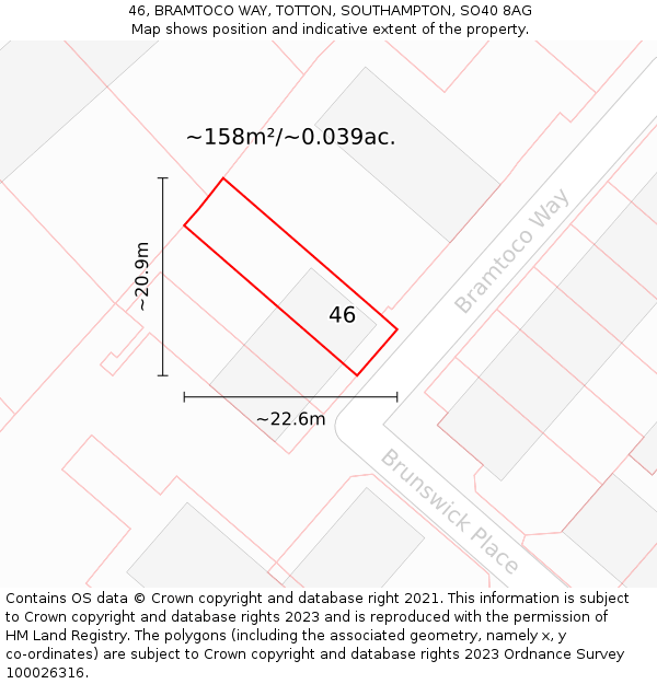 46, BRAMTOCO WAY, TOTTON, SOUTHAMPTON, SO40 8AG: Plot and title map