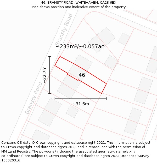 46, BRANSTY ROAD, WHITEHAVEN, CA28 6EX: Plot and title map