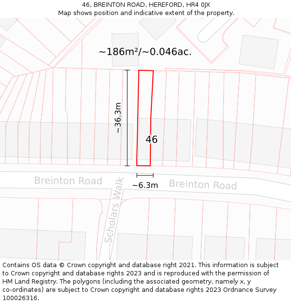 46, BREINTON ROAD, HEREFORD, HR4 0JX: Plot and title map