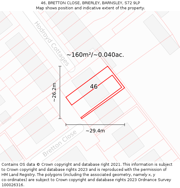 46, BRETTON CLOSE, BRIERLEY, BARNSLEY, S72 9LP: Plot and title map