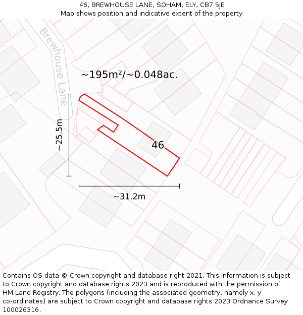 46, BREWHOUSE LANE, SOHAM, ELY, CB7 5JE: Plot and title map