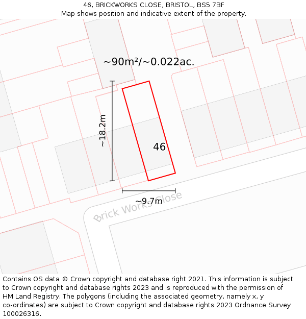 46, BRICKWORKS CLOSE, BRISTOL, BS5 7BF: Plot and title map