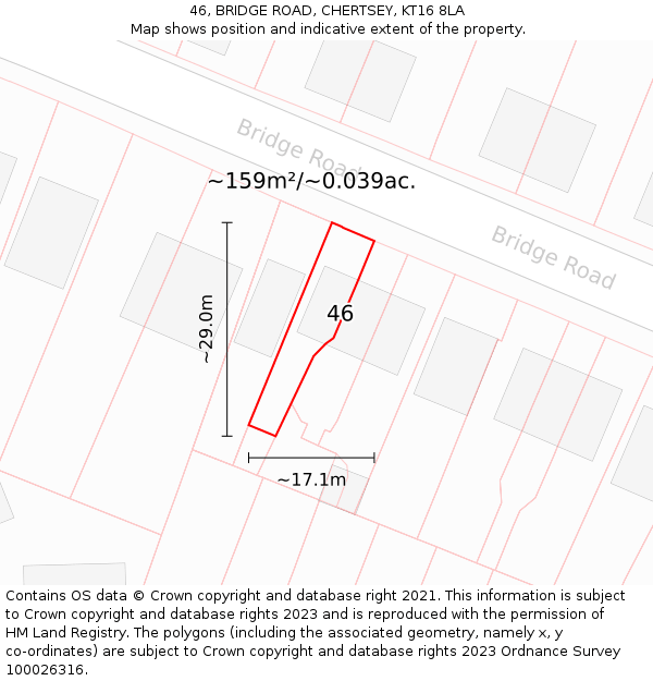 46, BRIDGE ROAD, CHERTSEY, KT16 8LA: Plot and title map