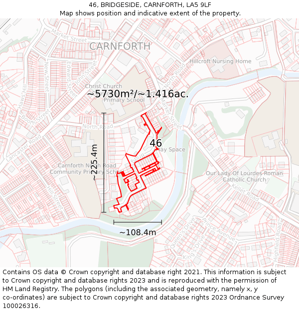 46, BRIDGESIDE, CARNFORTH, LA5 9LF: Plot and title map