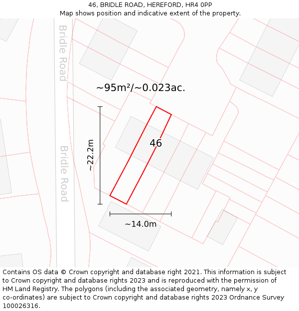 46, BRIDLE ROAD, HEREFORD, HR4 0PP: Plot and title map