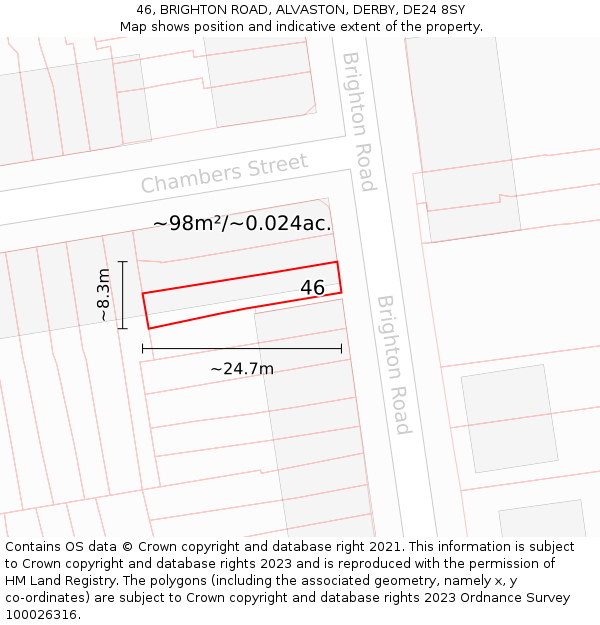 46, BRIGHTON ROAD, ALVASTON, DERBY, DE24 8SY: Plot and title map