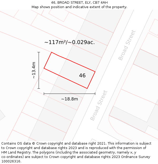 46, BROAD STREET, ELY, CB7 4AH: Plot and title map