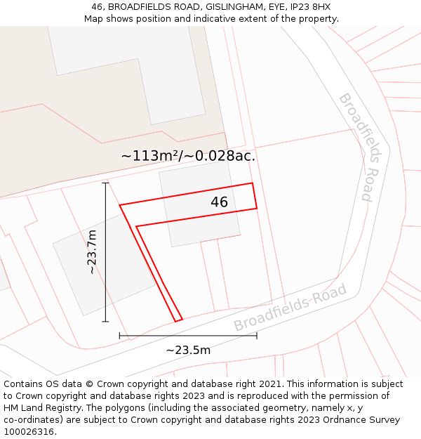 46, BROADFIELDS ROAD, GISLINGHAM, EYE, IP23 8HX: Plot and title map