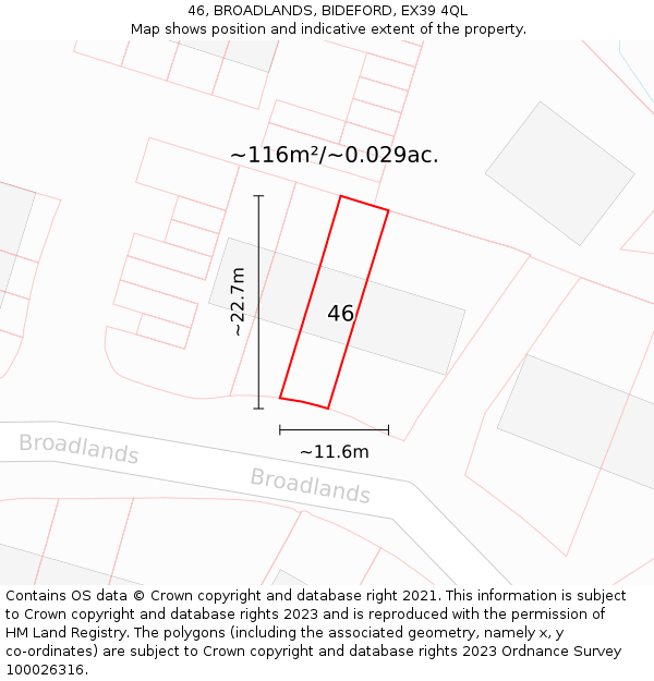 46, BROADLANDS, BIDEFORD, EX39 4QL: Plot and title map