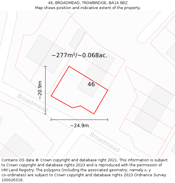 46, BROADMEAD, TROWBRIDGE, BA14 9BZ: Plot and title map