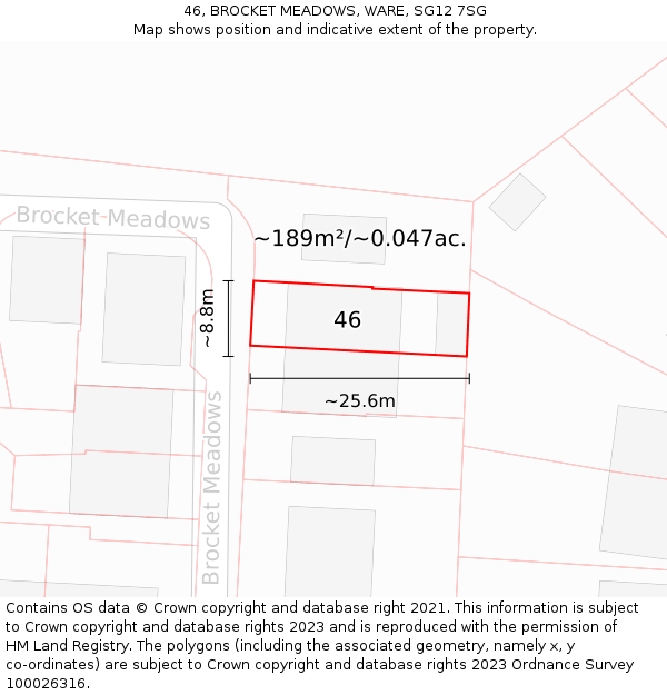 46, BROCKET MEADOWS, WARE, SG12 7SG: Plot and title map