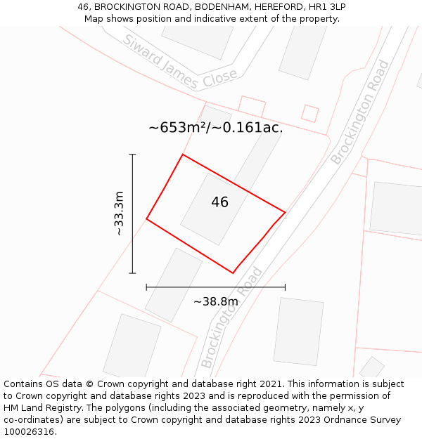 46, BROCKINGTON ROAD, BODENHAM, HEREFORD, HR1 3LP: Plot and title map