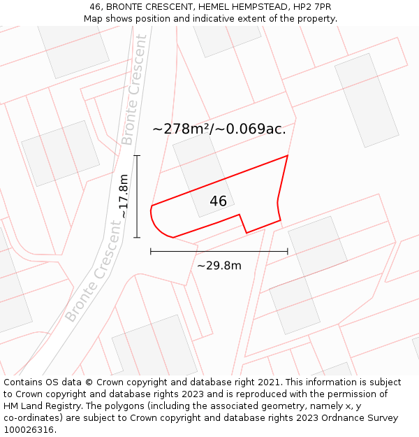 46, BRONTE CRESCENT, HEMEL HEMPSTEAD, HP2 7PR: Plot and title map