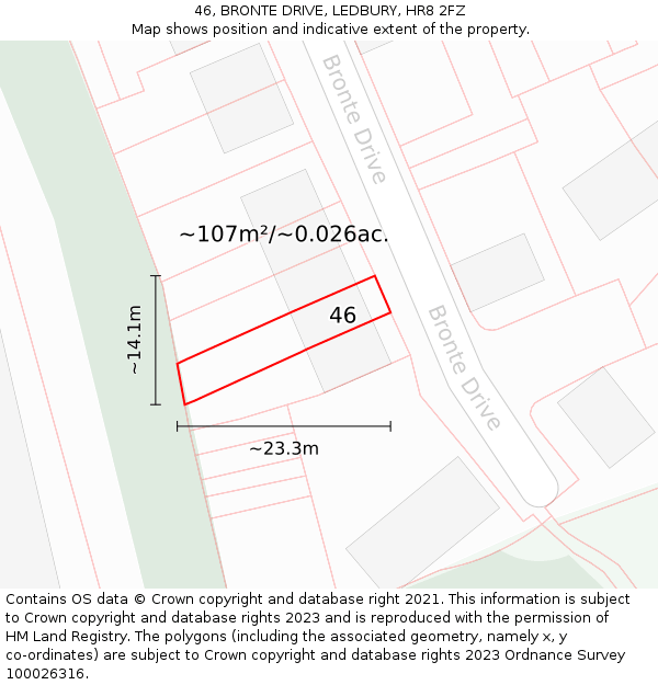46, BRONTE DRIVE, LEDBURY, HR8 2FZ: Plot and title map