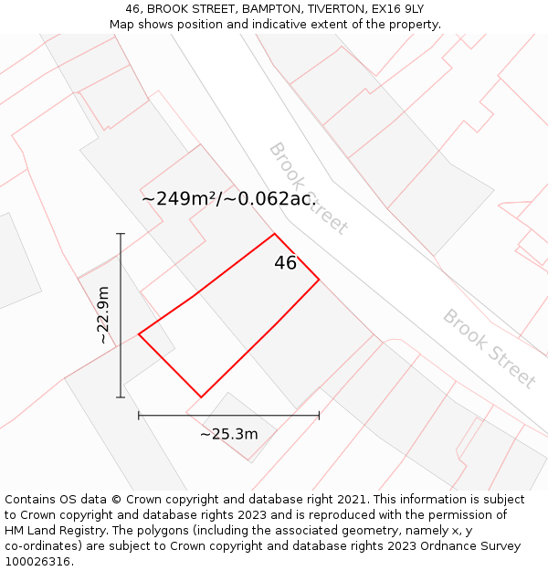 46, BROOK STREET, BAMPTON, TIVERTON, EX16 9LY: Plot and title map