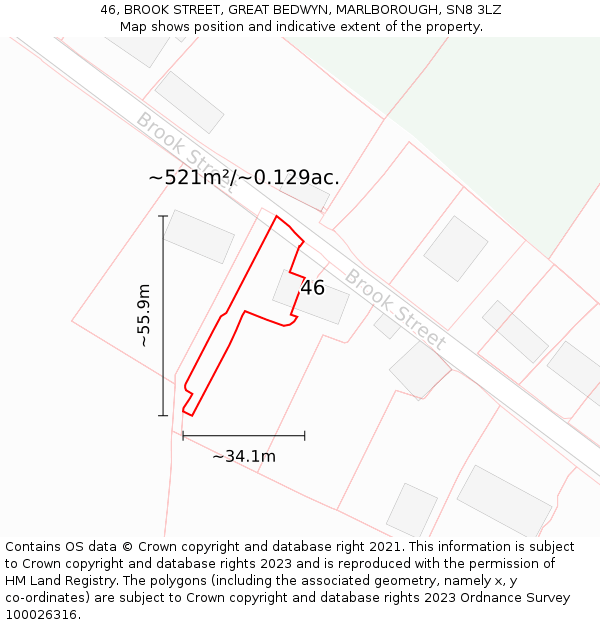46, BROOK STREET, GREAT BEDWYN, MARLBOROUGH, SN8 3LZ: Plot and title map
