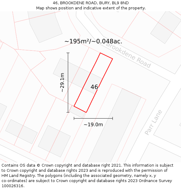 46, BROOKDENE ROAD, BURY, BL9 8ND: Plot and title map