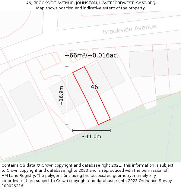 46, BROOKSIDE AVENUE, JOHNSTON, HAVERFORDWEST, SA62 3PQ: Plot and title map