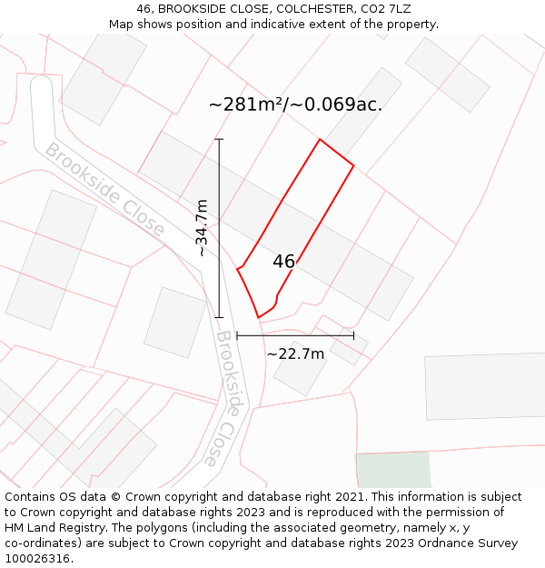 46, BROOKSIDE CLOSE, COLCHESTER, CO2 7LZ: Plot and title map