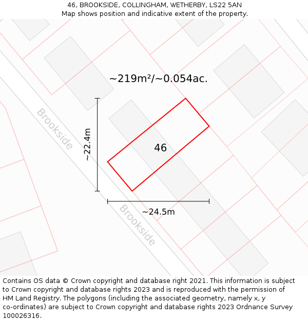 46, BROOKSIDE, COLLINGHAM, WETHERBY, LS22 5AN: Plot and title map