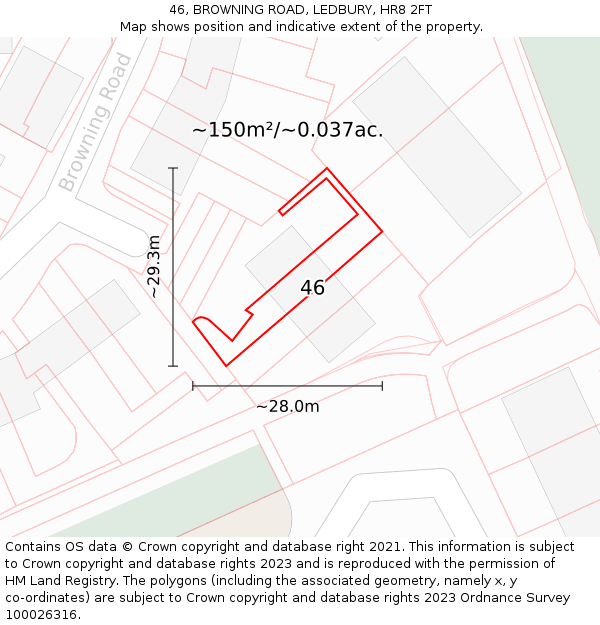 46, BROWNING ROAD, LEDBURY, HR8 2FT: Plot and title map