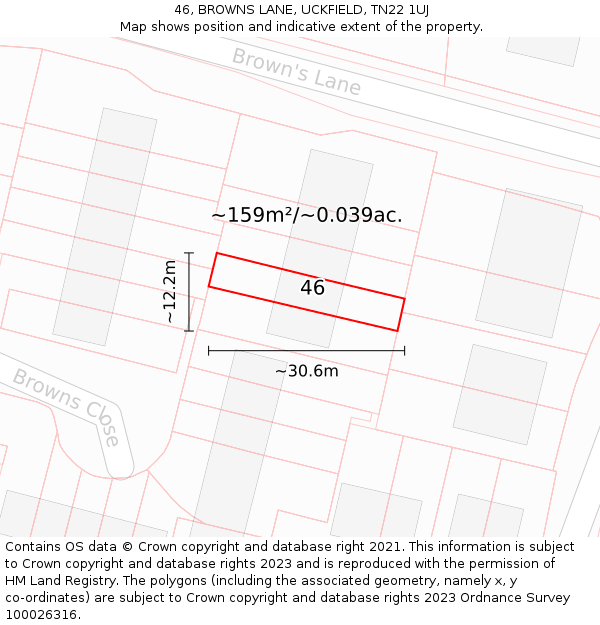 46, BROWNS LANE, UCKFIELD, TN22 1UJ: Plot and title map