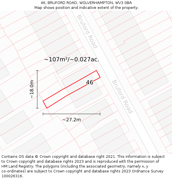 46, BRUFORD ROAD, WOLVERHAMPTON, WV3 0BA: Plot and title map