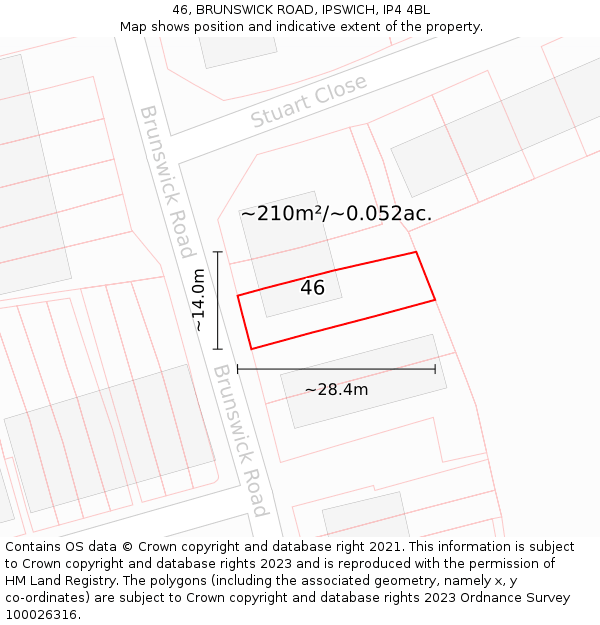 46, BRUNSWICK ROAD, IPSWICH, IP4 4BL: Plot and title map