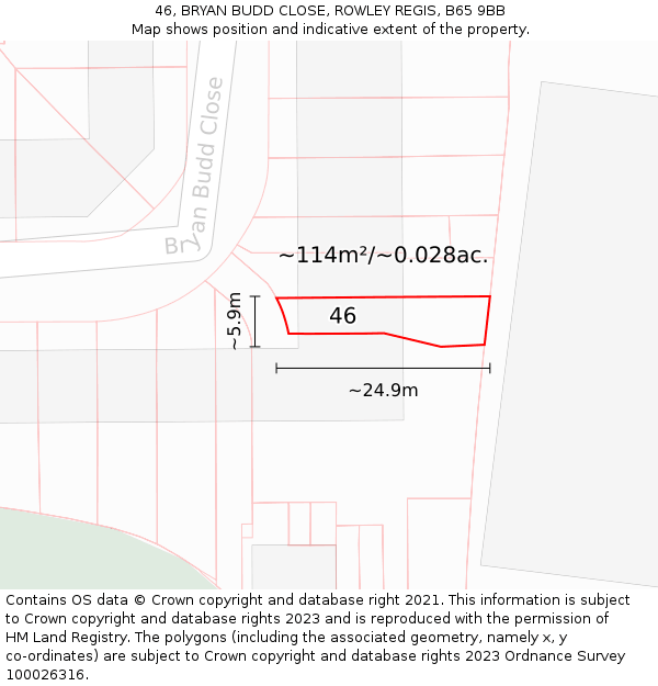 46, BRYAN BUDD CLOSE, ROWLEY REGIS, B65 9BB: Plot and title map