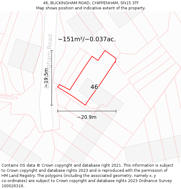 46, BUCKINGHAM ROAD, CHIPPENHAM, SN15 3TF: Plot and title map