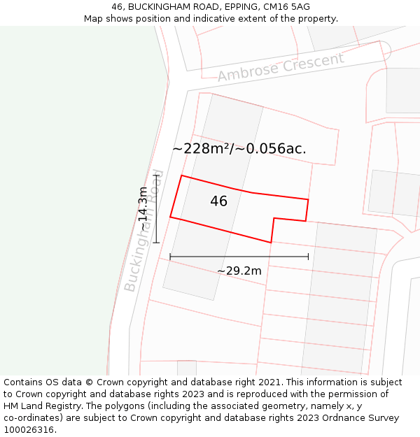 46, BUCKINGHAM ROAD, EPPING, CM16 5AG: Plot and title map
