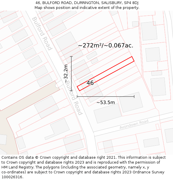 46, BULFORD ROAD, DURRINGTON, SALISBURY, SP4 8DJ: Plot and title map